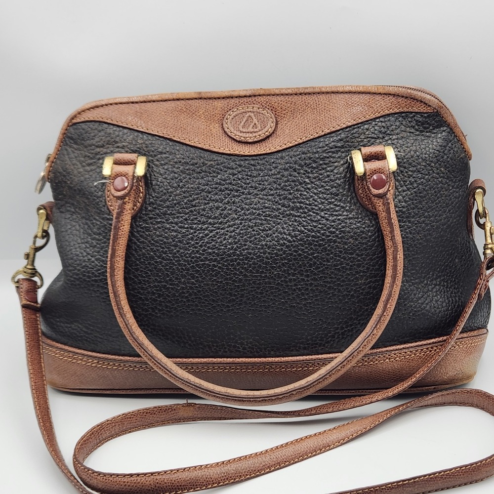 Vintage Liz Claiborne Leather Satchel Black Brown Bag Made in Korea 12 Inch‎